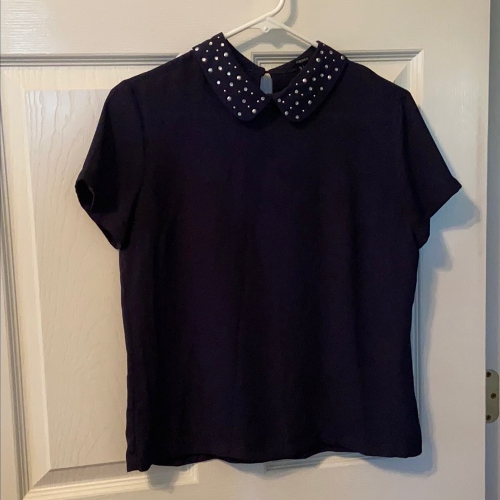 Navy Blue Embellished Collar Blouse